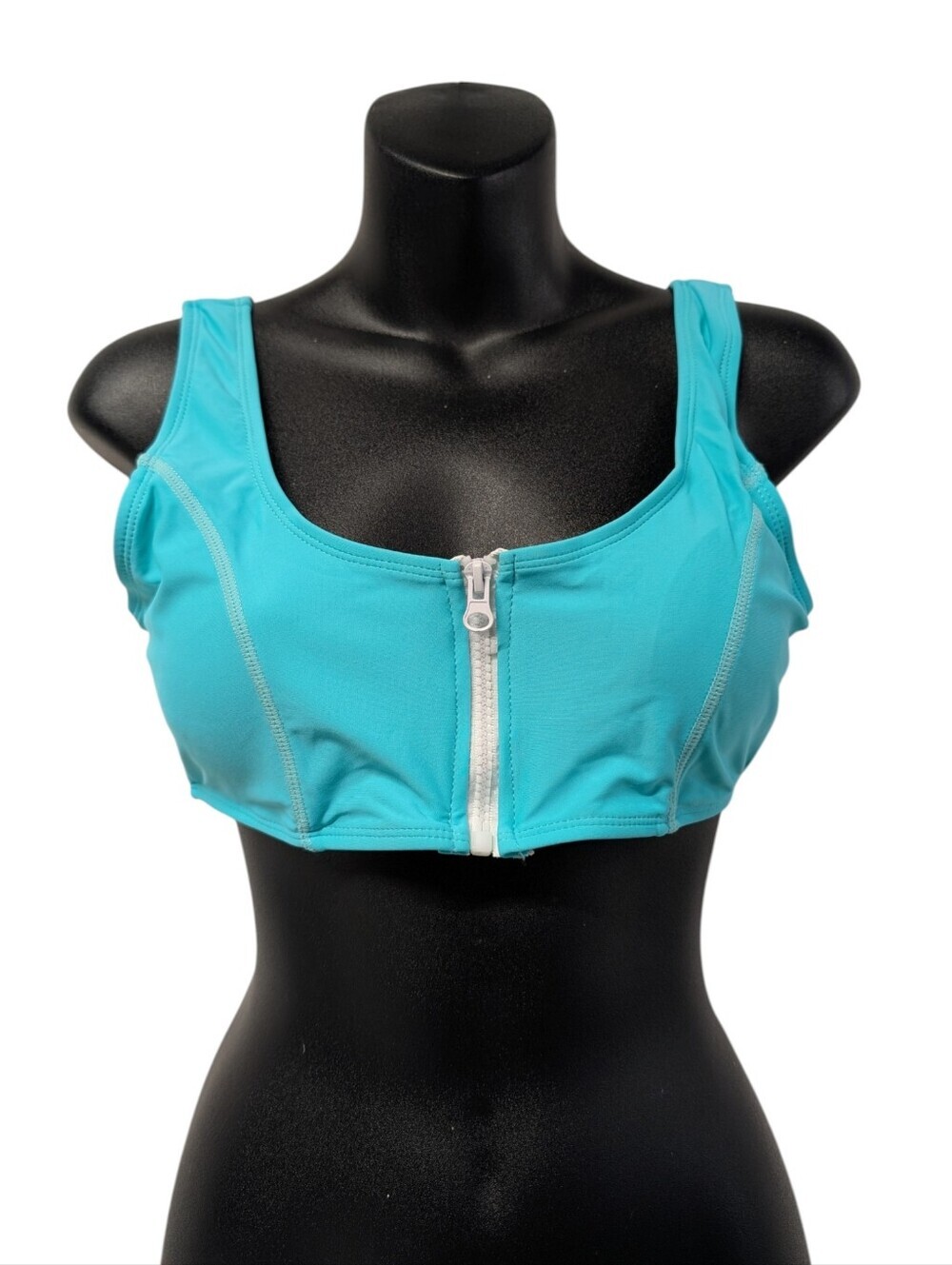 SherryDC Turquoise Zip Front Bikini Top Size S NWT Sporty Swim Crop Top